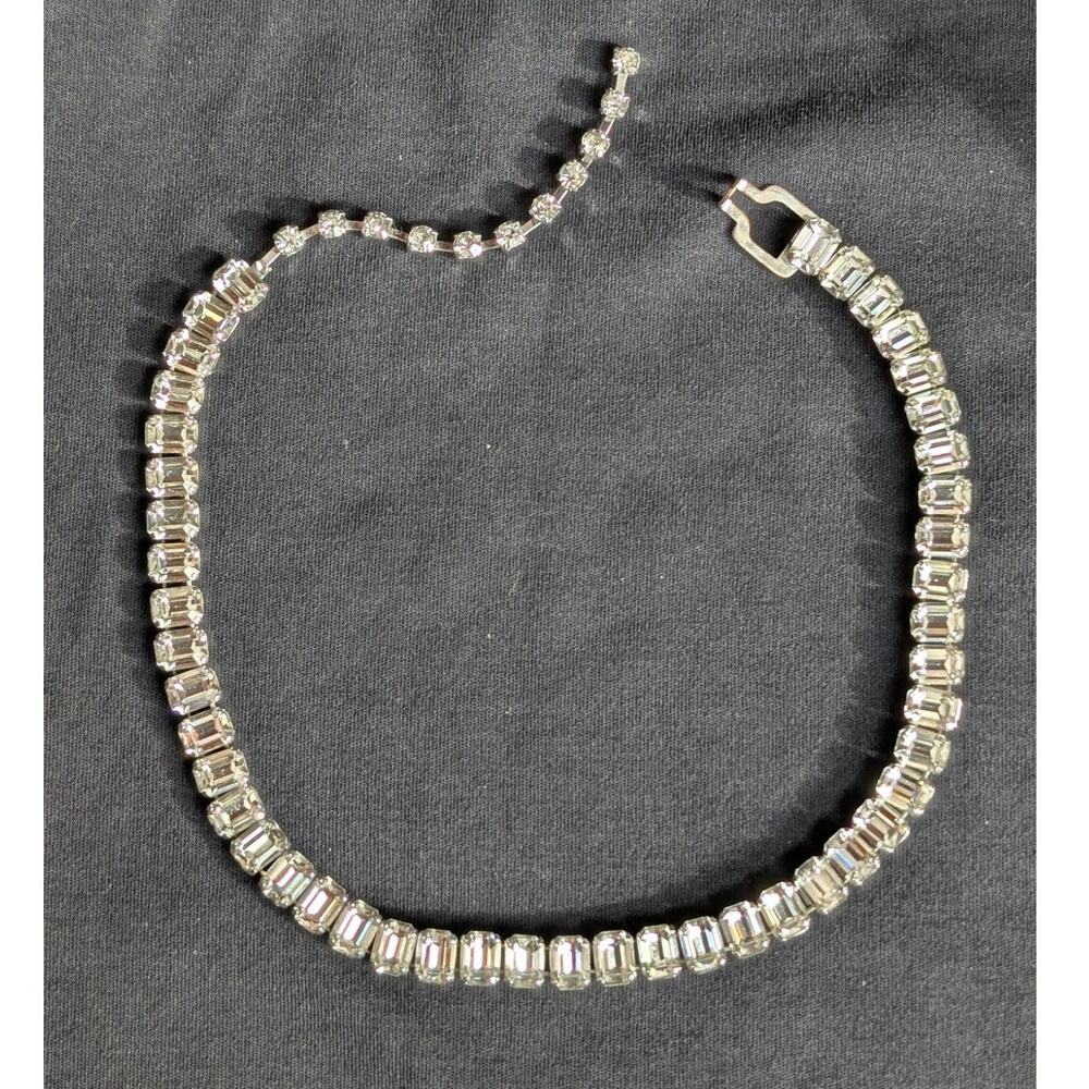 Vintage Eisenberg Emerald Cut Austrian Rhinestones Crystal Necklace Signed - Picture 3 of 9
